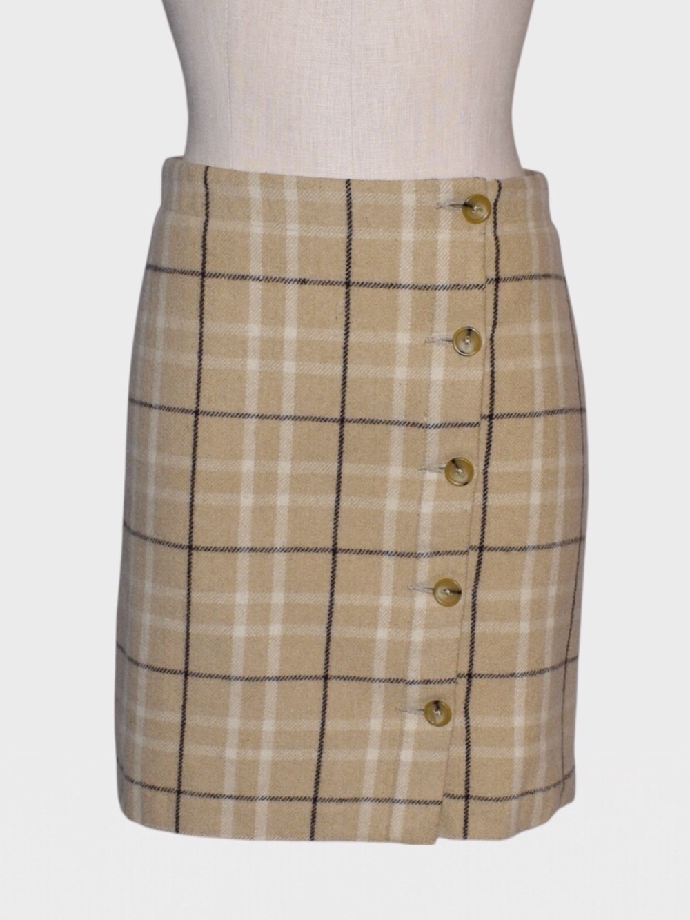 Banana Republic Plaid Woolโ Blend Side Button Mini Skirt